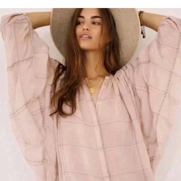 Anthropologie Sarabeth Textured Button Down Blouse Size S Pink Oversized - Picture 2 of 6